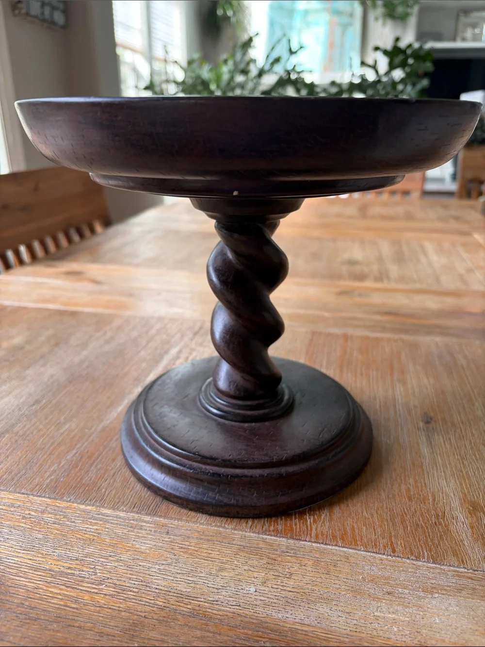 Pottery Barn Flameless Wax LED Pillar Candles and Twisted Wood Pedestal
